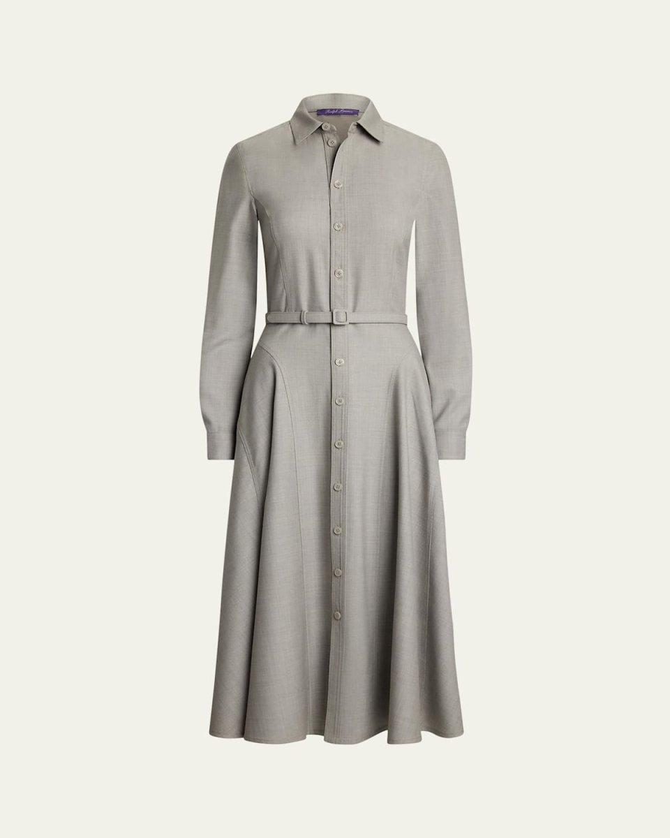 Safford Long-Sleeve Belted Midi Shirtdress